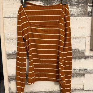 SHEIN Brown Striped Long Sleeve Top
